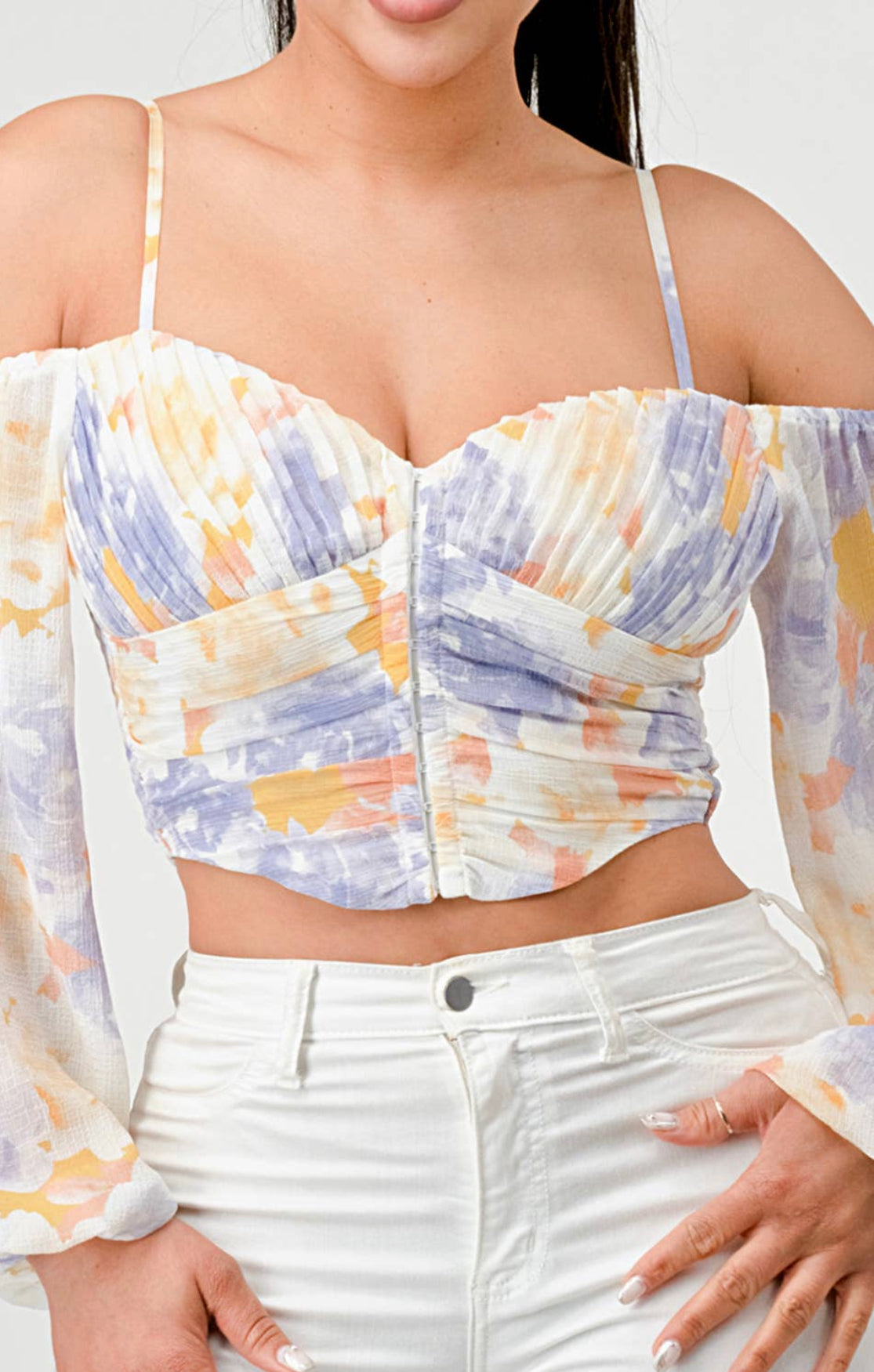 Chloe Watermark Print Off The Shoulder Corset Top