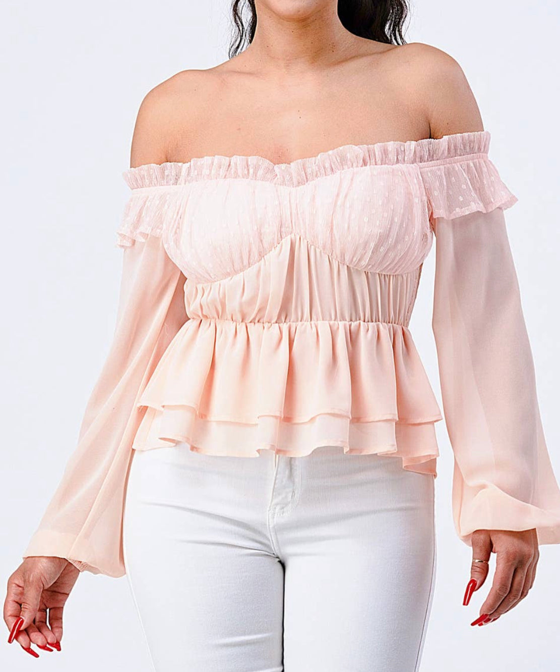 Alice Smocked Ruffled Off Shoulder Top