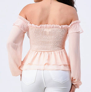 Alice Smocked Ruffled Off Shoulder Top