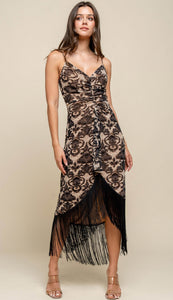 Farida Patterned Dress with Fringe