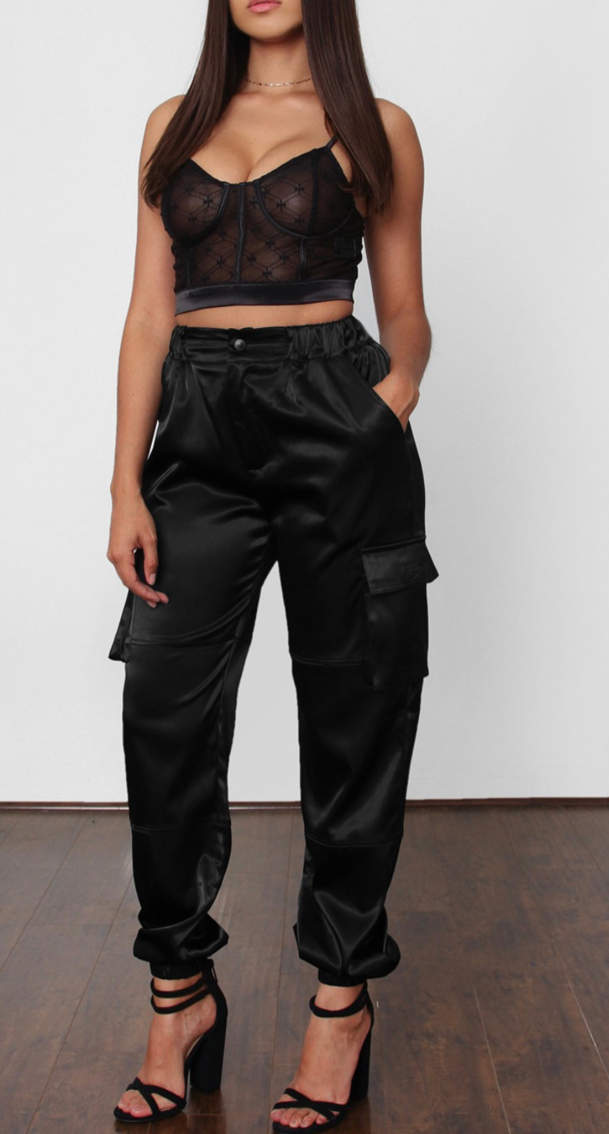 Milania Satin High Waste Cargo Joggers