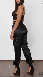 Milania Satin High Waste Cargo Joggers