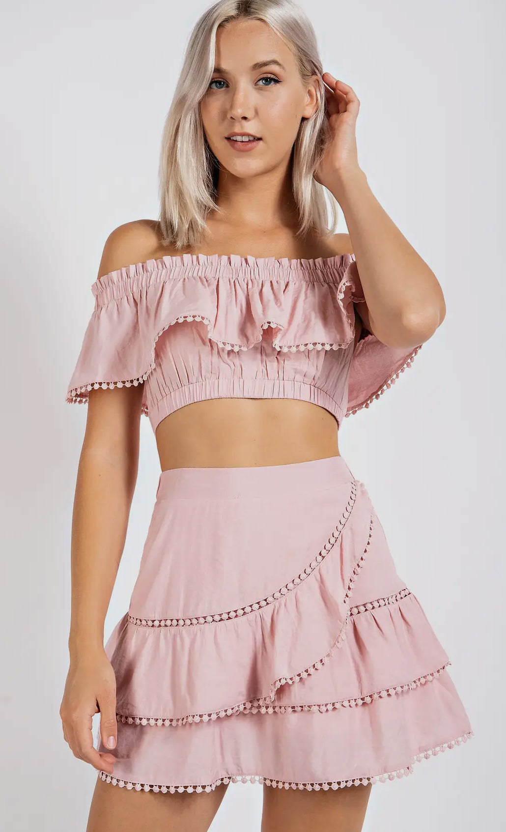 Kenya off shoulder crop top and skirt set