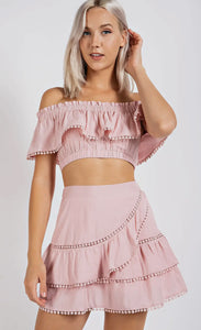 Kenya off shoulder crop top and skirt set