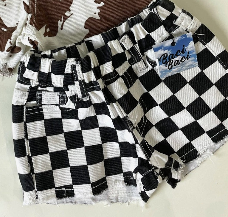 Baci Check Denim Shorts