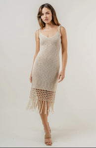 Phia Vacation Crochet Fringe Mini Dress