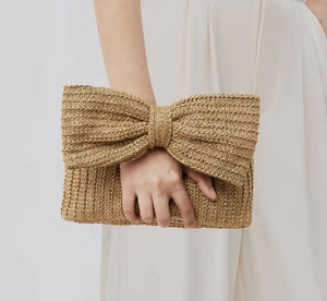 Bow Straw Clutch Handbag