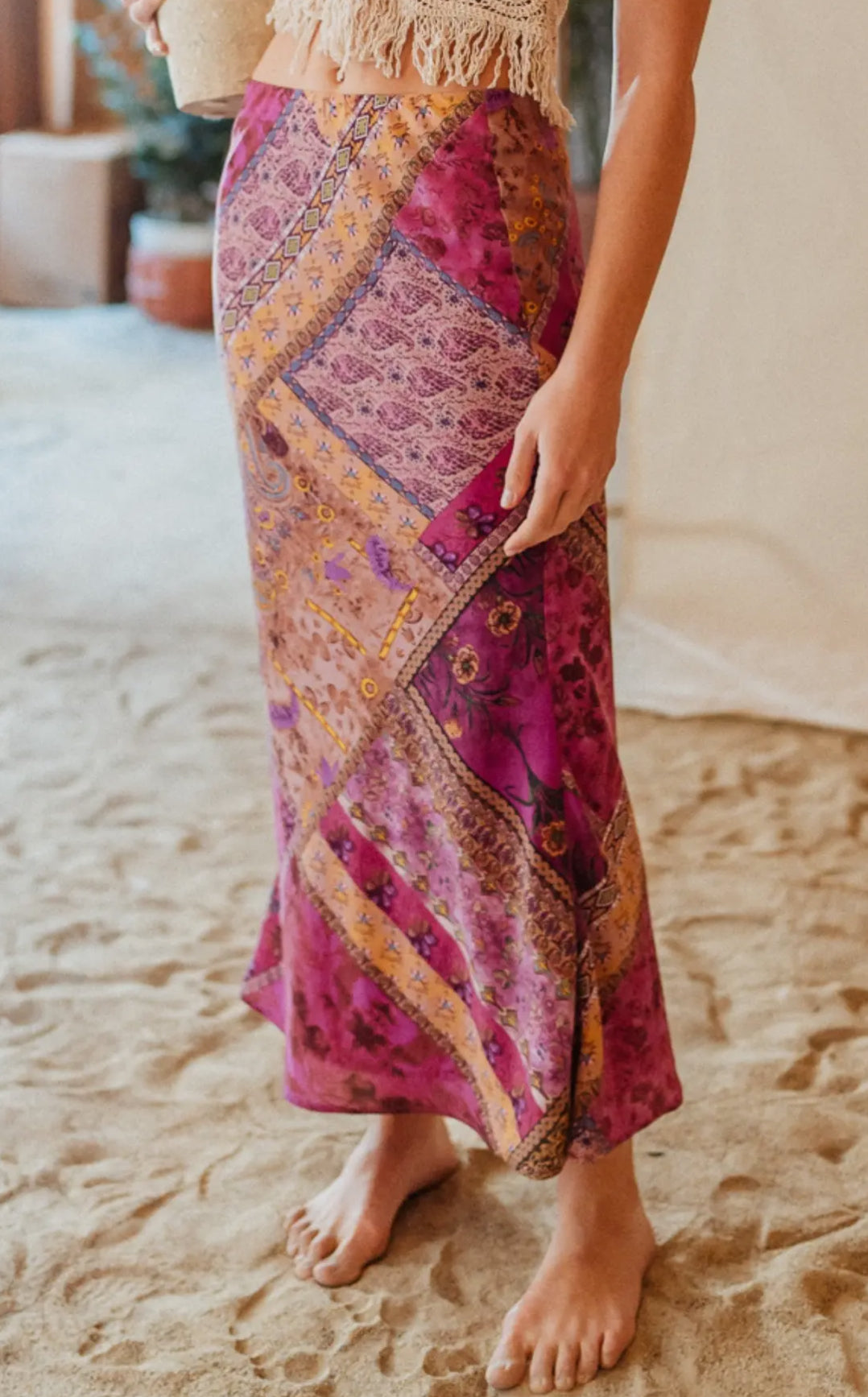 Dallin Paisley Patchwork Banana Print Boho Skirt