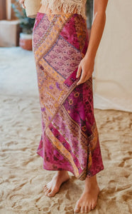 Dallin Paisley Patchwork Banana Print Boho Skirt