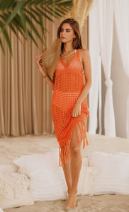 Micola Crochet Midi Dress with Fringe Coverup