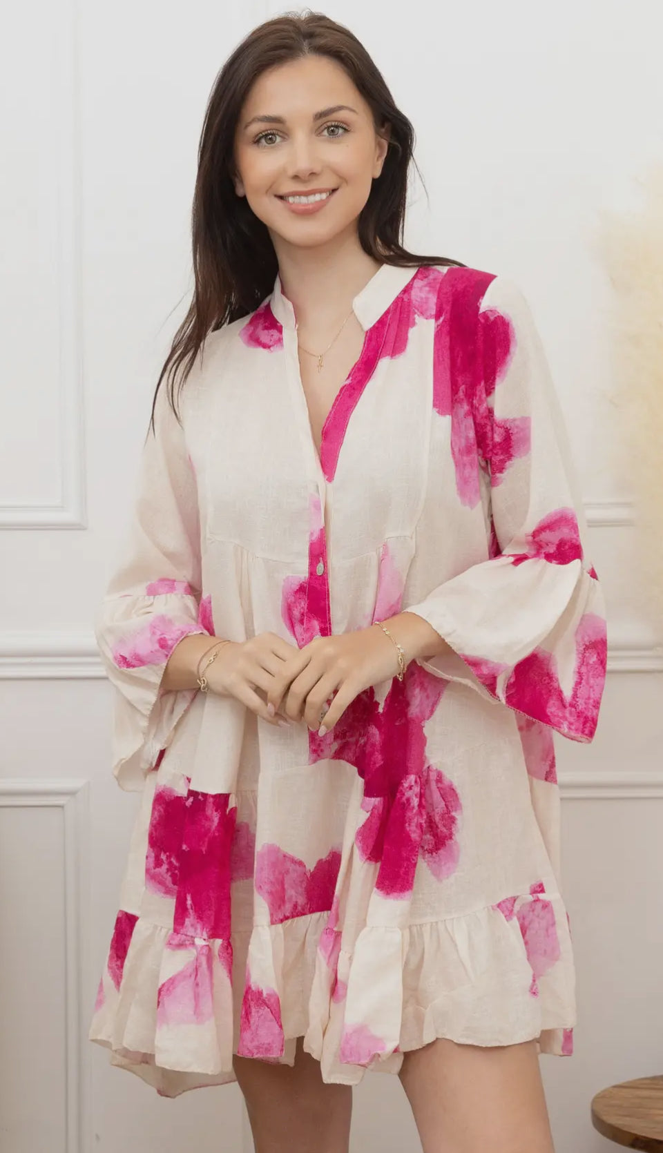 Contessa 3/4 Sleeve Floral Linen Dress 818