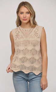 Gena Scallop Edge Open Knit Sweater Tank