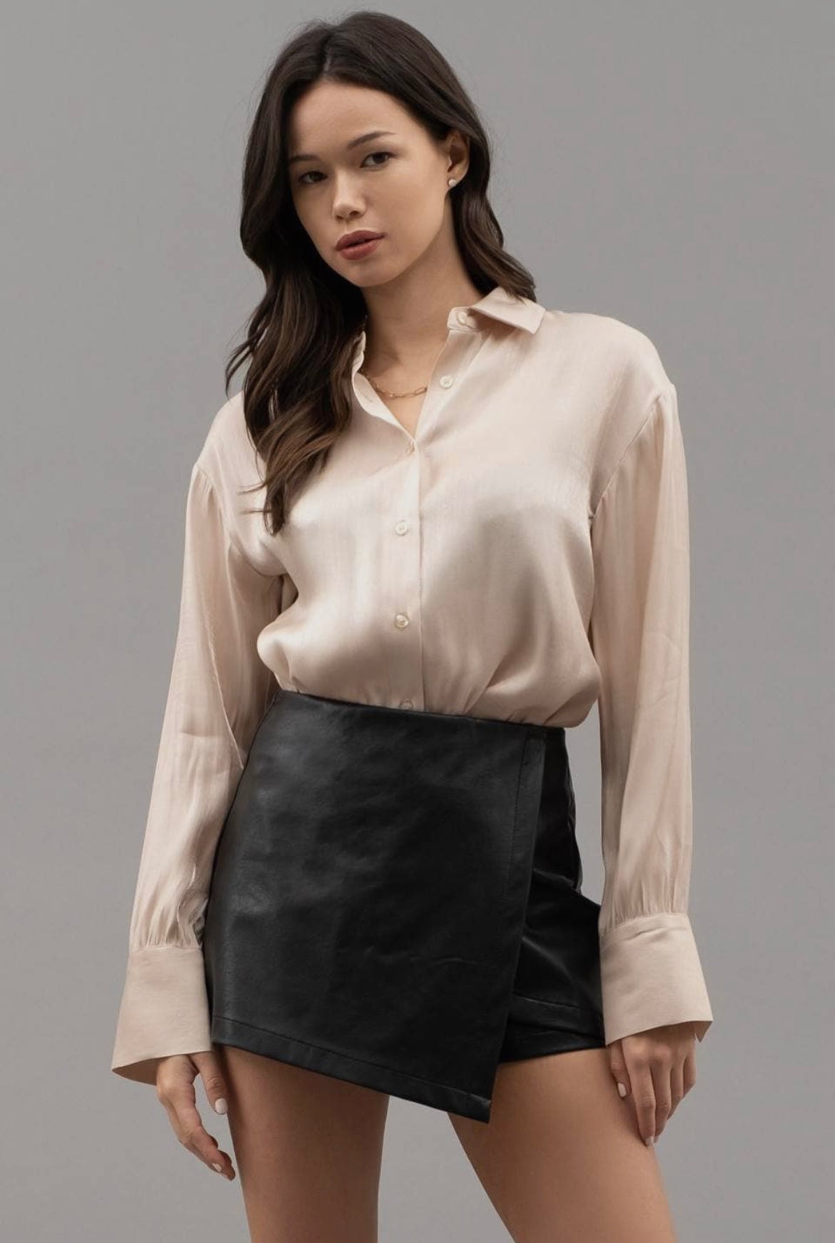 Samantha Solid Satin Button Up Top