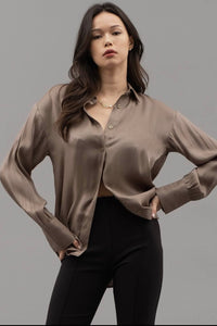 Samantha Solid Satin Button Up Top