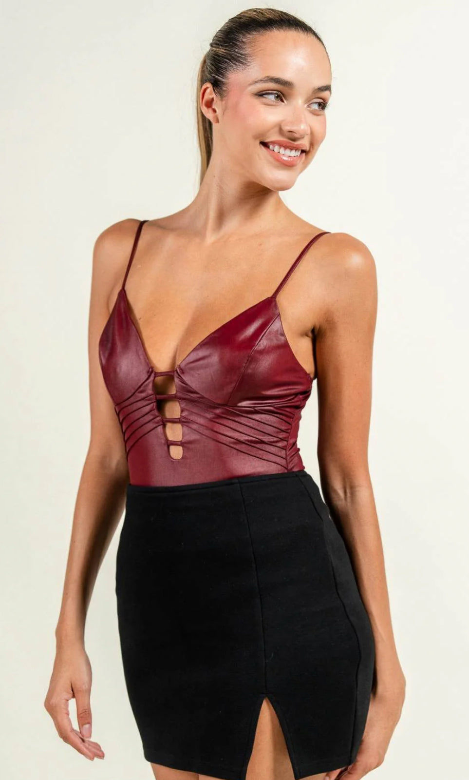 Palmira Deep Plunge Pintuck Bodysuit