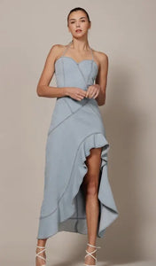 Tonya Hi-Low Ruffle Halter Denium Dress