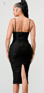 Donna LUXE JACQUARD STRETCH KNIT RUCHED CONTRAST BODYCON MIDI DRESS