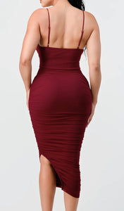 Mandie FRONT CUTOUT RUCHED BODYCON SLIT MIDI DRESS