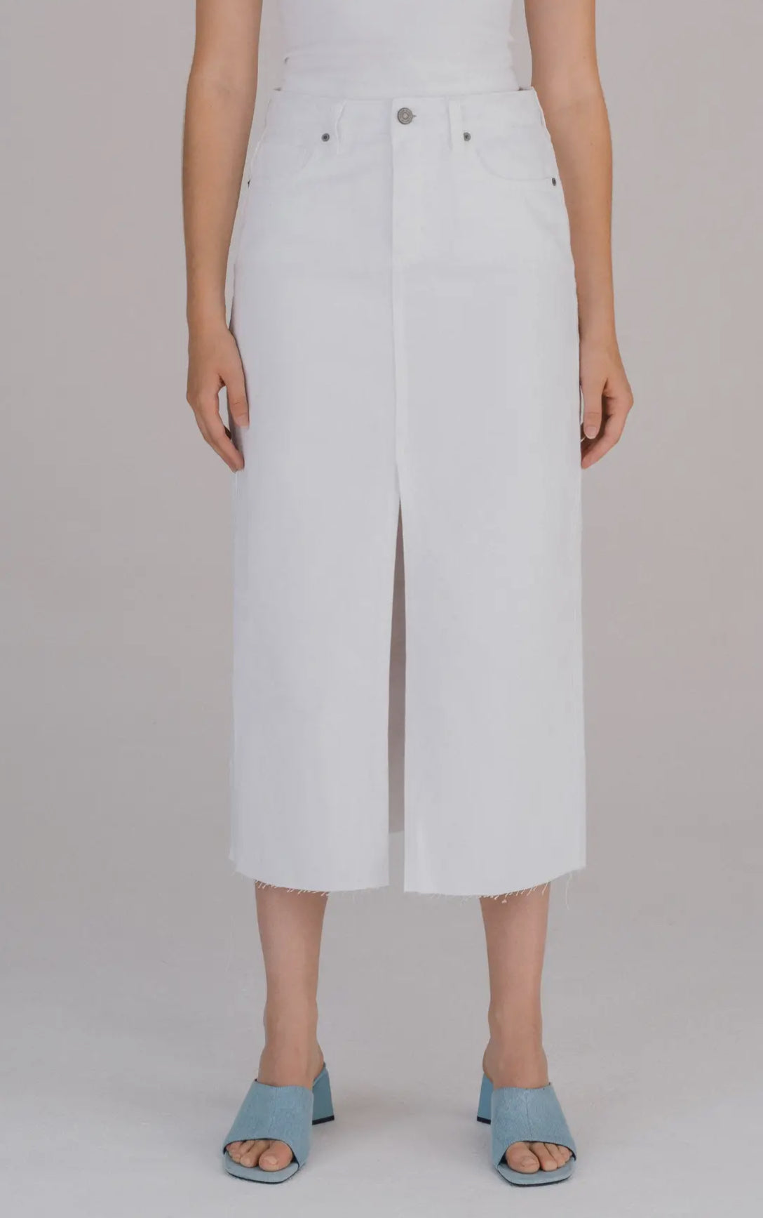 Sandra White Front Slit Midi Skirt