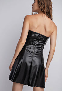 Dominique Faux Leather Mini Flare Dress