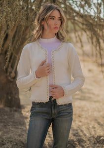 Josette Frayed Pearl Detail Knit Sweater