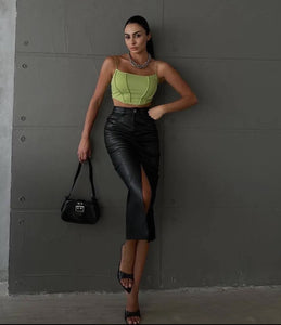 Julietta Faux Leather Slit Skirt