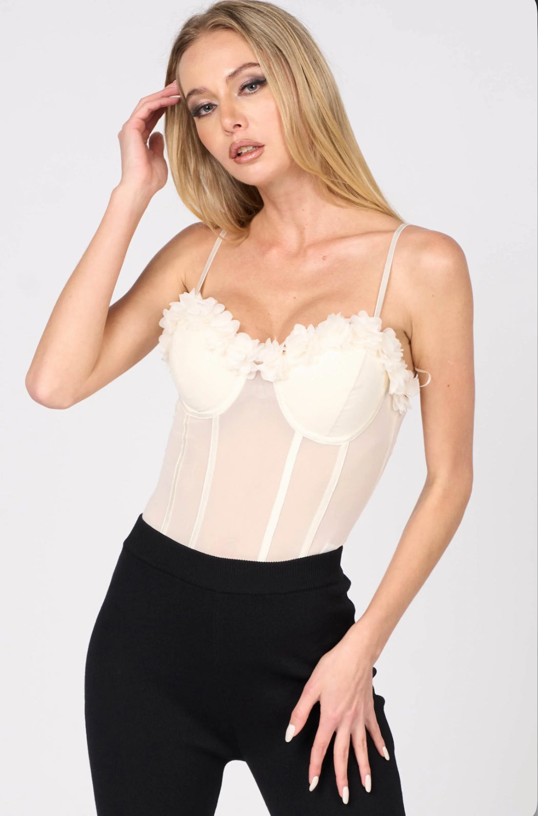 Lea Flower Trim Sheer Bodysuit