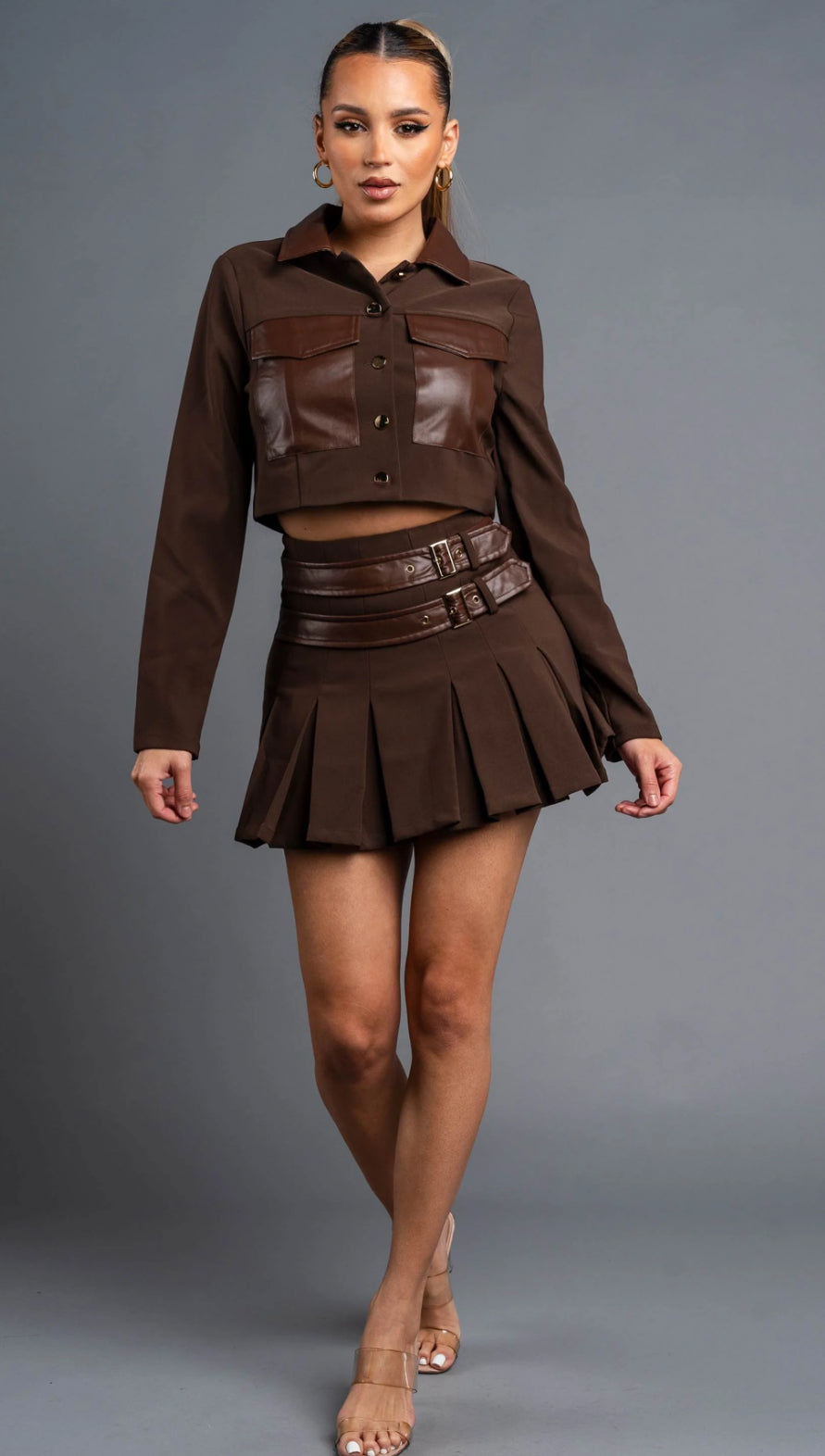 Collie Brown Pleated Skirt