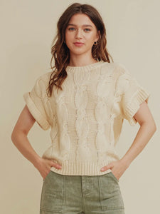 Kelcey Cable Knitted Short Sleeve Sweater