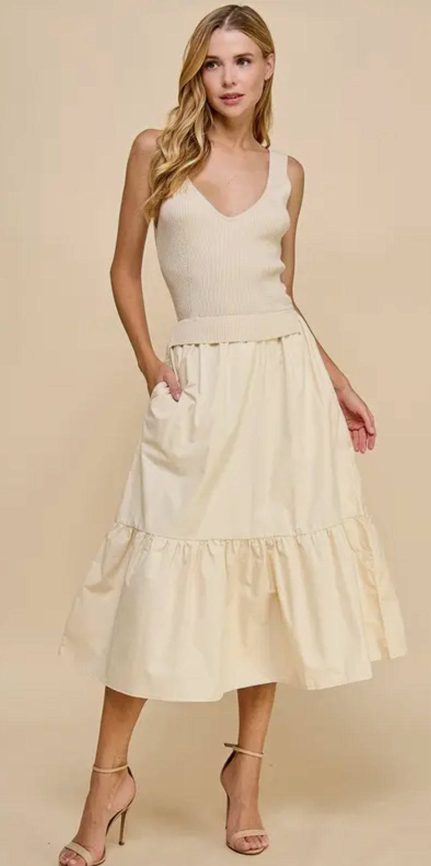 Andrea Knit Ruffle Hem Midi Dress