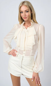 Kayla Pearl Rhinestone Trim Blouse