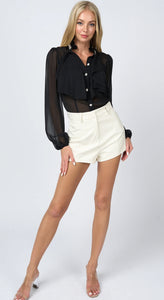 Kayla Pearl Rhinestone Trim Blouse