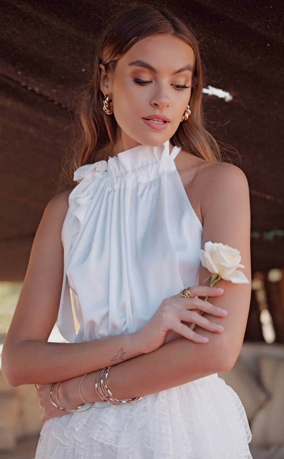 Allie Satin Top With Bow