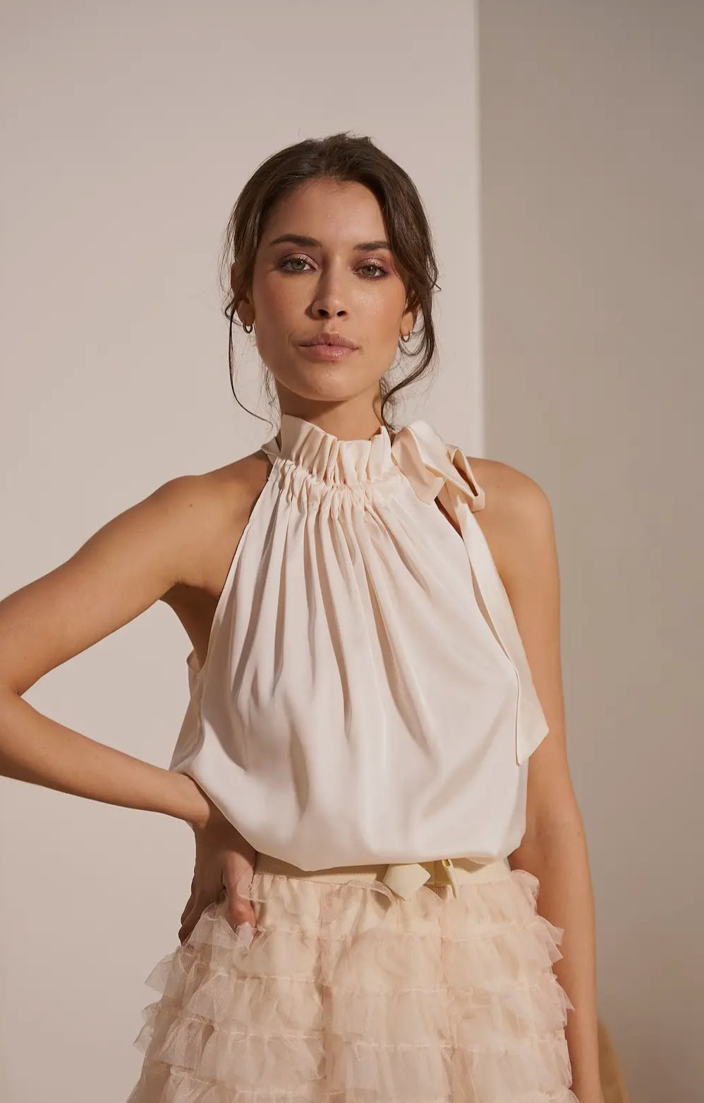 Allie Satin Top With Bow