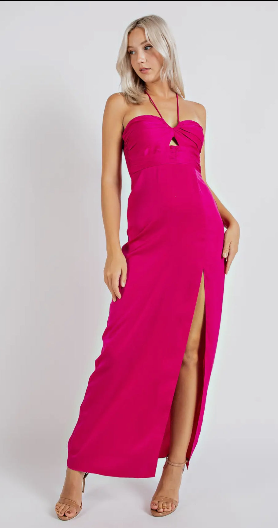 Evangelia Satin Halter Maxi Dress w/Keyhole Giselle Boutique Evangelia Satin Halter Maxi Dress w/Keyhole Giselle Boutique
