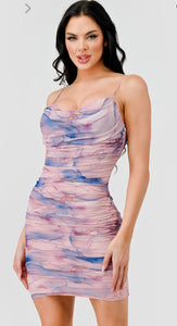 Layla Marble Print Crowl Neck Dress