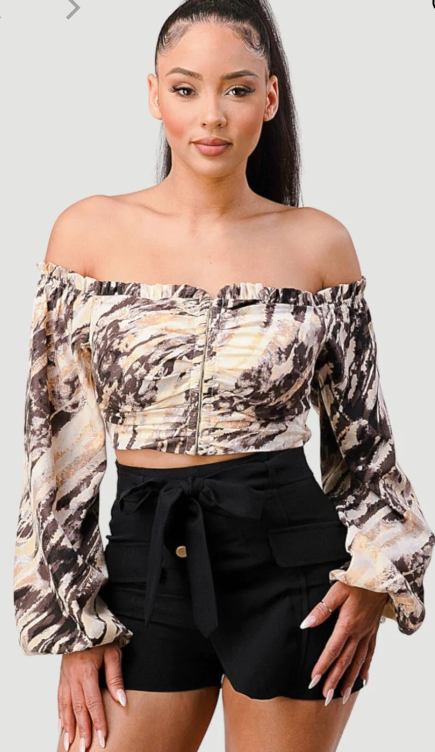 Eliana watercolor off shoulder cropped top