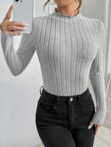 Ashlynn Solid Color Strip Turtleneck bodysuit