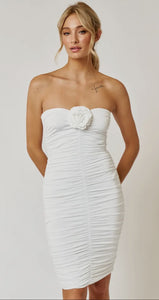 Donna Rose Detail Ruched Satin Tube Dress