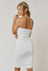 Donna Rose Detail Ruched Satin Tube Dress