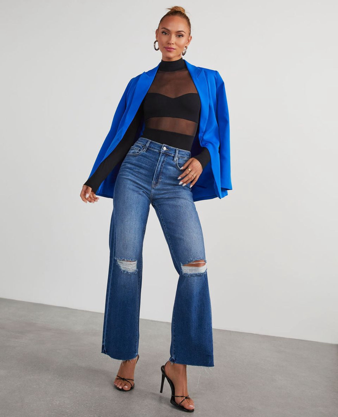 Carol Mock Neck Mesh Cutout Long Sleeve Bodysuit