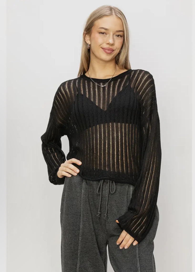 Margaret Open Knit Long Sleeve Sweater