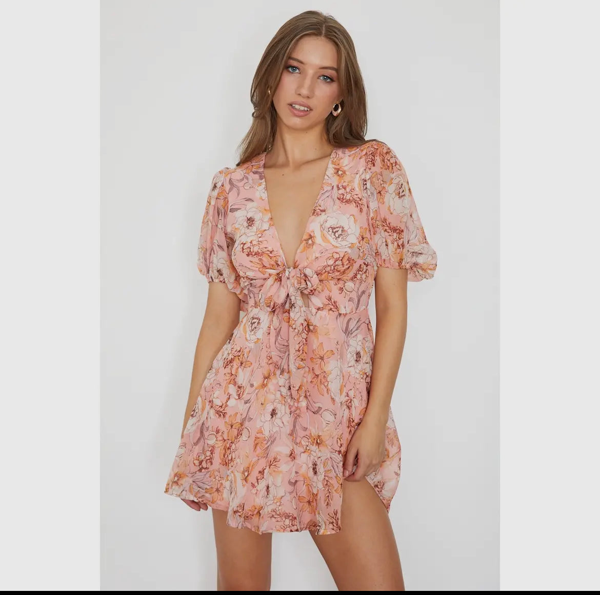 Genesis Floral Print V Neck Mini Dress