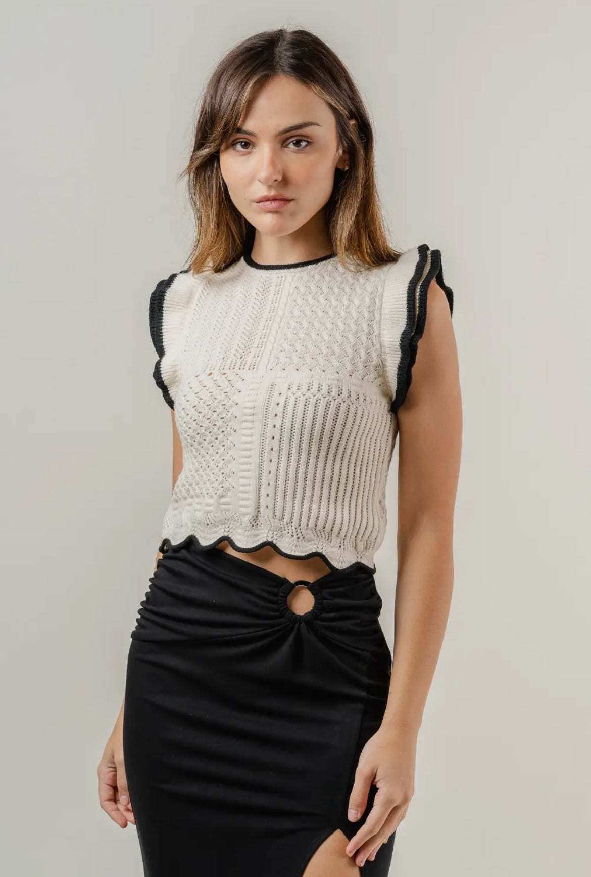 Everleigh Flutter Sleeve Color Block Crop Top