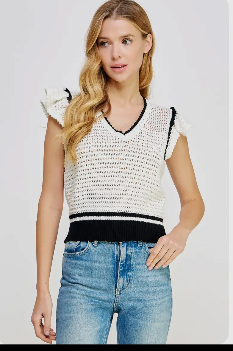 Jade Crochet Open Weave Knit Top