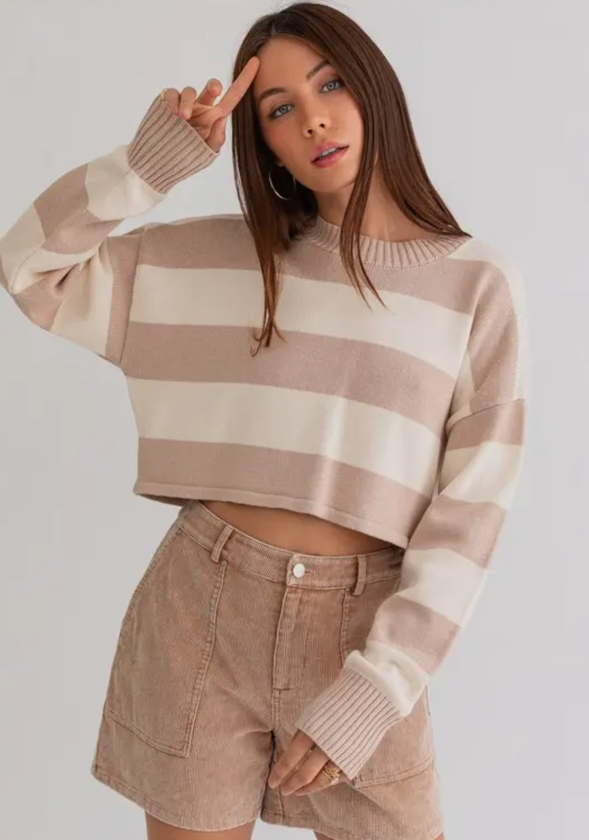 Alandra Long Sleeve Crop Striped Sweater