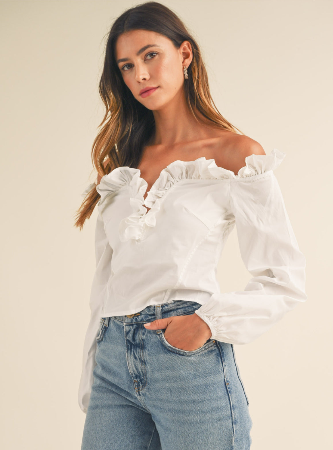 Jasmine Off Shoulder Ruffle Top W back lace up