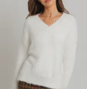 Leland V Neck Fuzzy Sweater