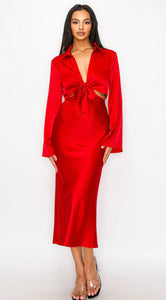 Katalina Classy Satin Front Tie Dress
