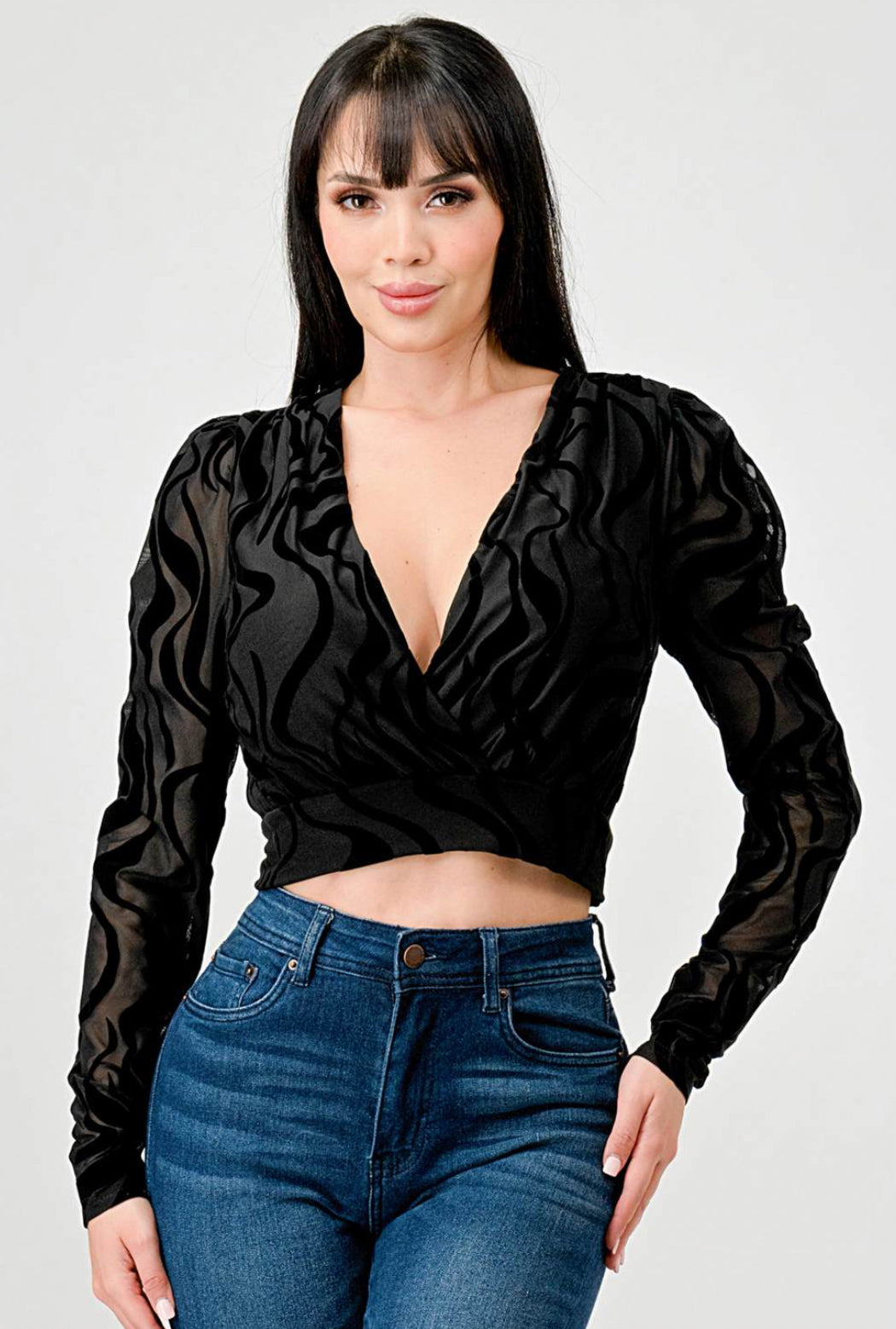 Estrella Velvet Deep V Crop Top